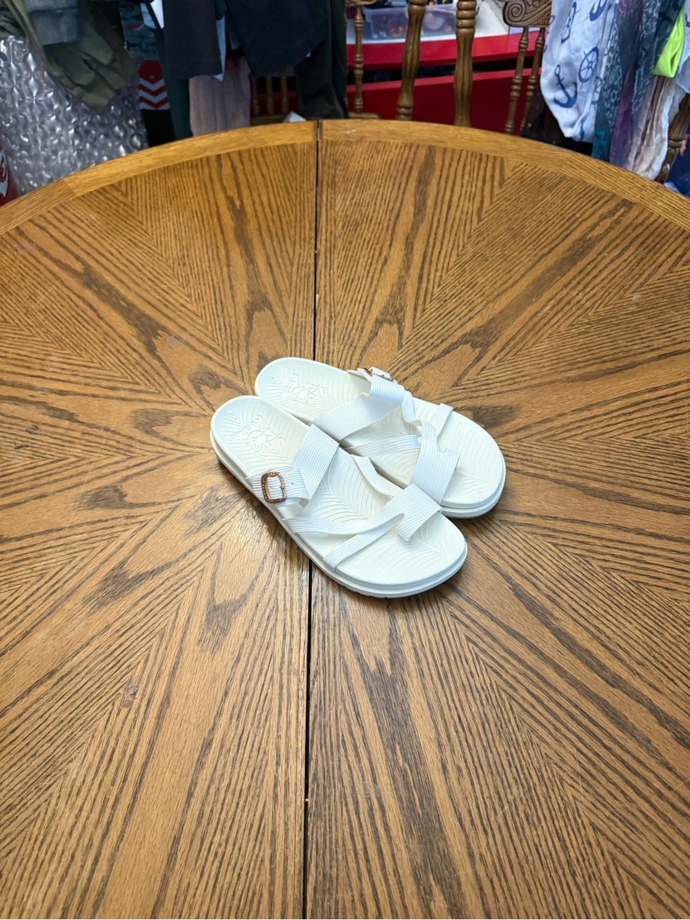 Women’s Cream Slide Sandals with Adjustable Strap